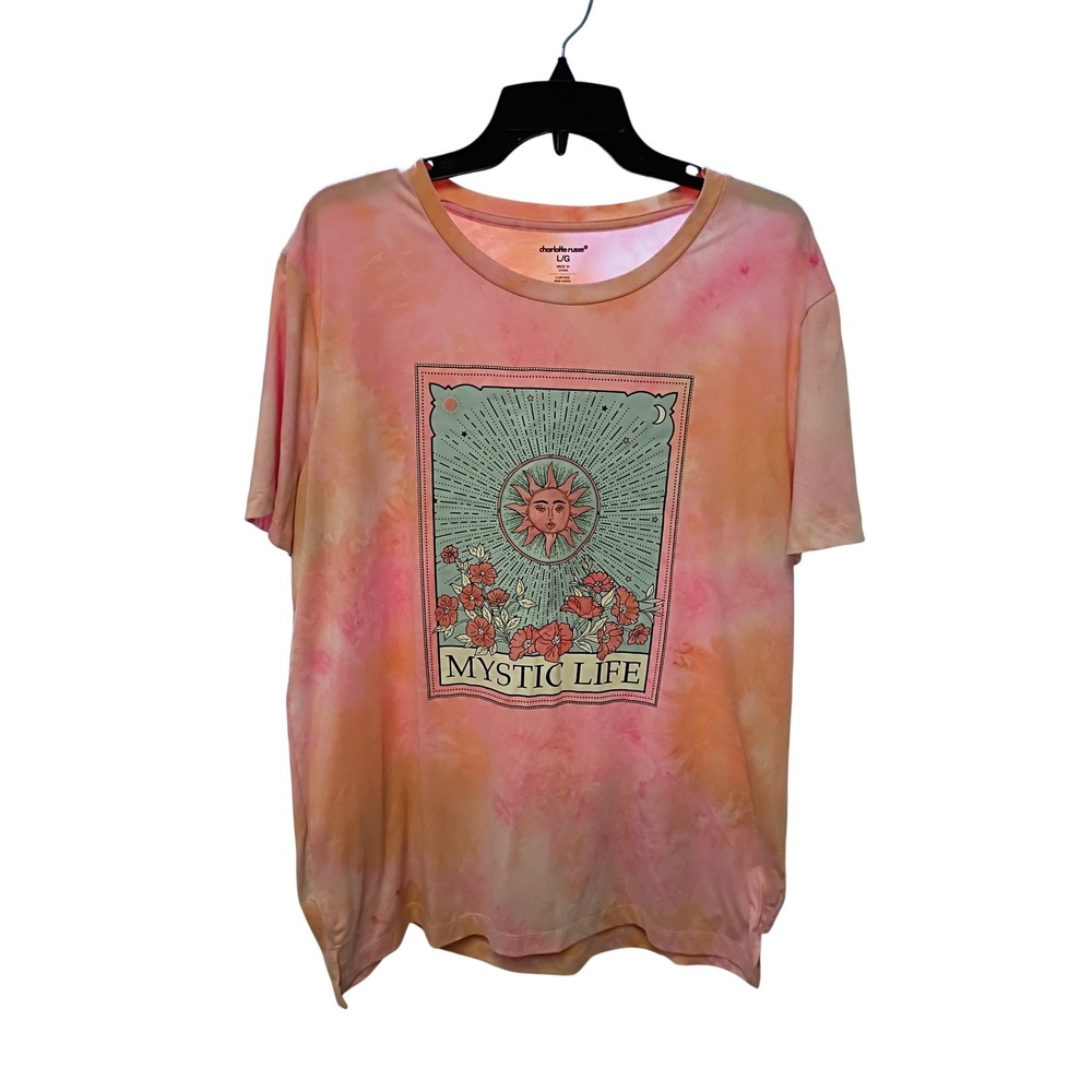 Charlotte Russe Mystic Life Sun Graphic‎ Tie Dye Tee Pink Orange Large